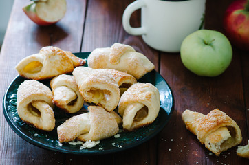 Breakfast with small homemade croissants in rustic style