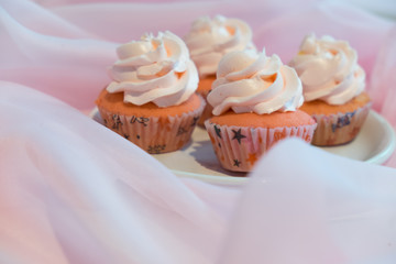Close up of delicious cupcakes