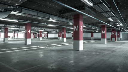 Empty underground parking garage