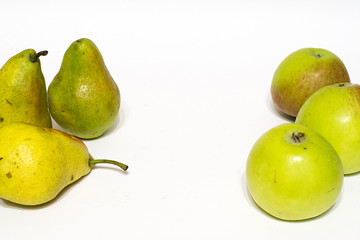 apples and pears on white background