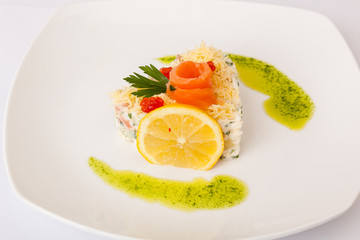 Salad with red fish and caviar