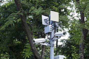 Cable CCTV cameras in the park.