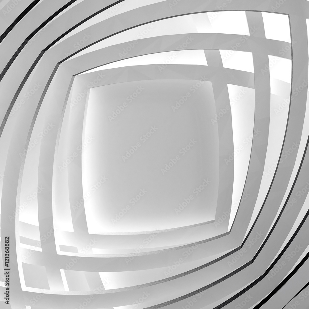 Poster 3d illustration. abstract architectural white background based on the structure of overlapping lines