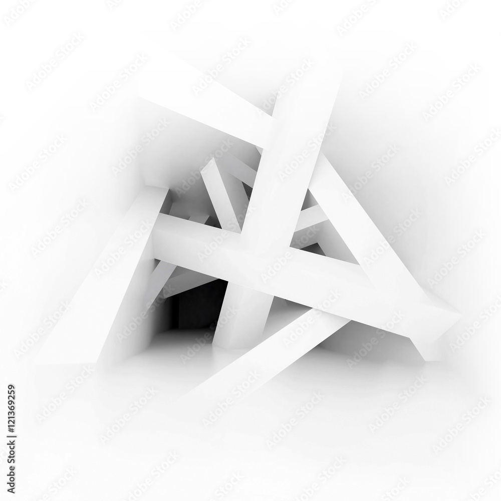 Poster 3d illustration. white modern interior of a non-existent room with inclined in different directions 