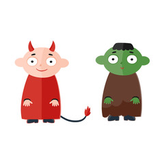 Vector illustration of cute kids wearing halloween costumes: Dev