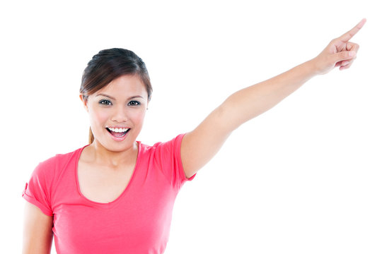 Happy Young Woman Pointing