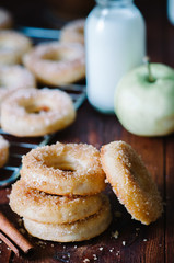 Breakfast whith homemade doughnuts with cinnamon sugar