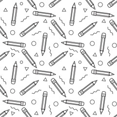 Pencil doodle Seamless vector pattern. Cartoon, Black and white background.
