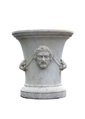 Fototapeta premium big beautiful white marble vase with decoration of men face isol