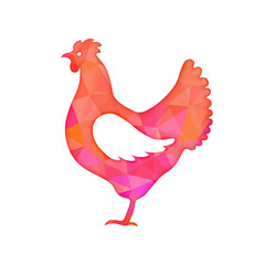 Bright red polygon illustration of a hen isolated on white background. Happy Chinese New Year cards. Perfect for decoration designs festive banners, postcards, posters.