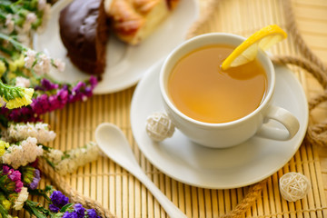tasty breakfast tea and cakes