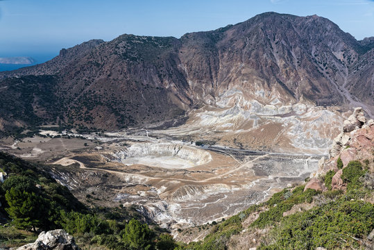 Panoramic view of the active volcano in Nisyros island, Greece