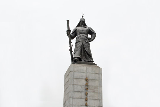 Statue of Yi Sun-sin in Seoul, he was a Korean naval commander, famed for his victories against the Japanese navy during the Imjin war in the Joseon Dynasty

