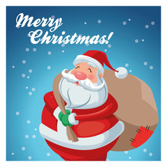 Santa cartoon with gift bag icon. Merry Christmas season and decoration theme. Colorful design. Vector illustration