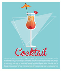 Cocktail icon. Summer party drinks and beverage theme. Colorful design. Frame background. Vector illustration