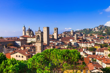 Fototapeta na wymiar Towers of Bergamo - beautiful medieval town in north of Italy