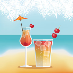 Cocktail icon. Summer party drinks and beverage theme. Colorful design. Beach background. Vector illustration