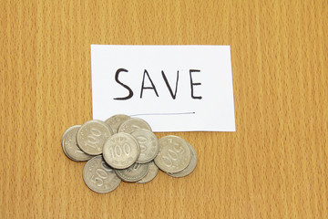 Coin and the note with save money
