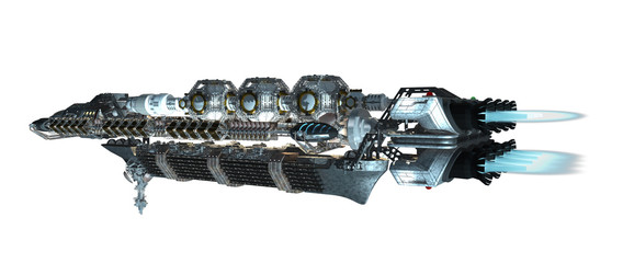 3d illustration of an interstellar spaceship with fired propulsion jets for futuristic deep space travel or science fiction backgrounds, with the clipping path included in the file © 3000ad