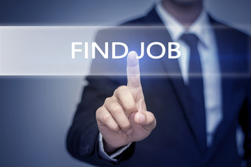 Businessman hand touching FIND JOB button on virtual screen