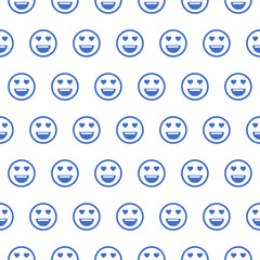 Cute smiley face, in love face seamless outline pattern background. Pattern of emoticons, emoji, smiley . Flat style illustrations - stock vector