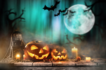 Fototapeta na wymiar Halloween Pumpkins still-life background.