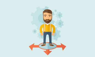 Young man standing in circle with 3 arrows on the ground.