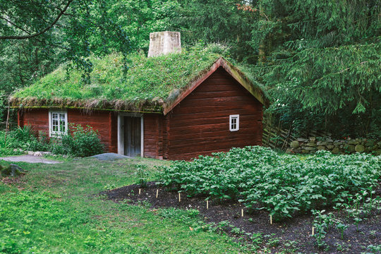 Swedish countryside in summer. Traditional old house
