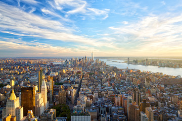 Obraz na płótnie Canvas New York City Manhattan skyline at sunset aerial view
