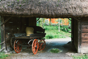 Old wooden wagon in village