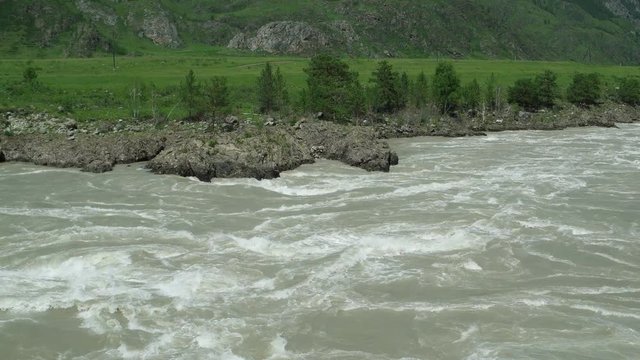 Rocky bank of Mountain river. Katun, Altai, Siberia