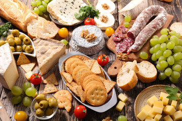 composition with cheese,meat and grape