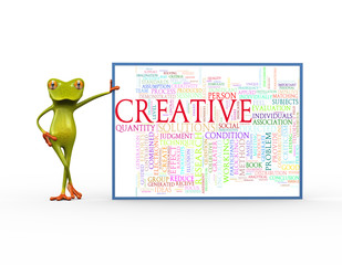 3d frog with creative wordcloud