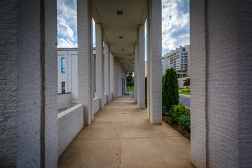 Exterior corridor of the First Baptist Church, in Uptown Charlot