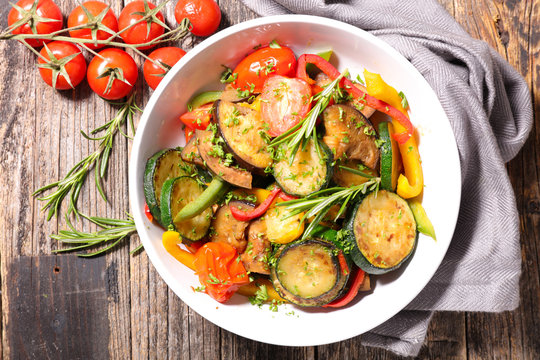 ratatouille, fried vegetable and herbs