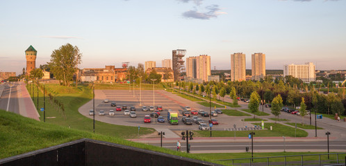 Sunset view of the Katowice city panorama 