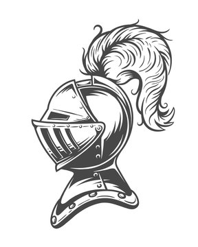 Monochrome knight helmet armor. Isolated on white background