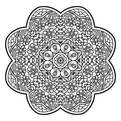 Mandala hand drawn design. Can be used like Coloring page. Vintage oriental round decorative element. vector illustration