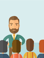 Angry boss facing at his employees.