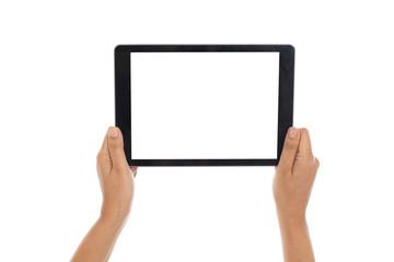 Female hand holding a tablet computer