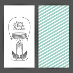 Sketch candle inside mason jar icon. Merry Christmas season and decoration theme. Card of two pages design. Vector illustration