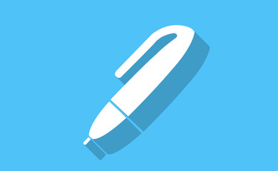 Vector white pen with long shadow on flat background