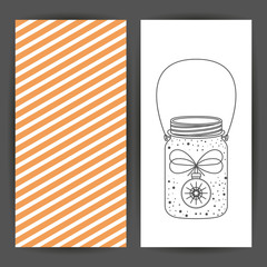 Sketch sphere inside mason jar icon. Merry Christmas season and decoration theme. Card of two pages design. Vector illustration