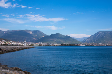 View to the mountains and the sea from the promenade in the cent