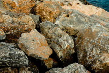 Large stones on promenade in the center of Alanya. Turkey. Toned