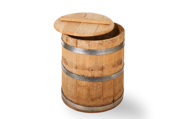 Wooden light barrel isolated on a white background