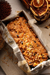 Christmas fruit cake in baking mold