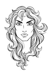 Vector portrait of girl with long hair isolated on white