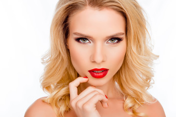 Portrait of attractive passion blonde with professional make up