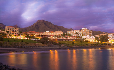 Las Americas Beach at blue hour in Tenerife island – Canary, Spain